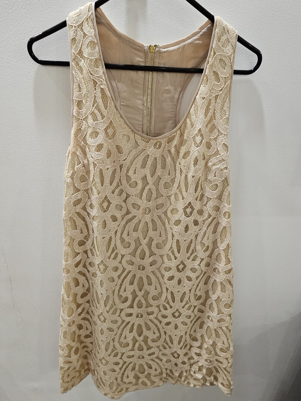 Ali Ro Champagne Sequin Underlay Lace Racerback Full Zip Mini Dress NWOT